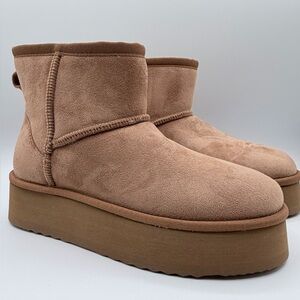 Steve Madden “Crue” chestnut womens fuzzy ankle boots